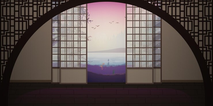 Vector a room with a traditional japanese sliding door vector