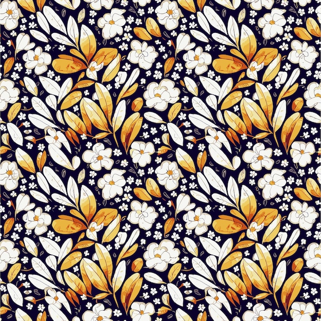 a seamless pattern with flowers and leaves on a dark background.