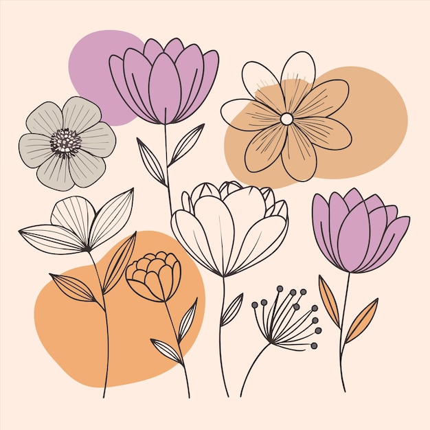 a series of flowers with different colors and a pink background