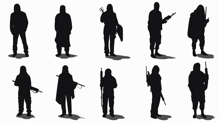 Vector a series of images of a person with a gun and a gun