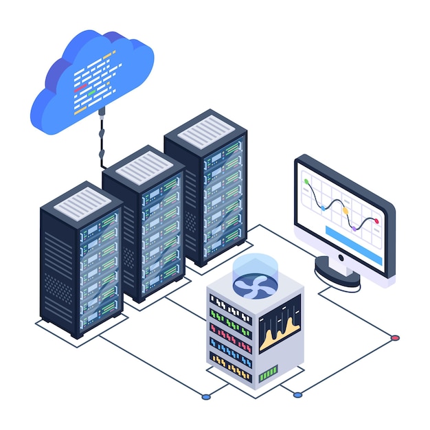 A server room icon in isometric design premium download