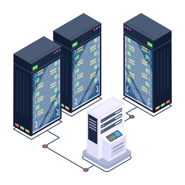 A server room icon in isometric design premium download
