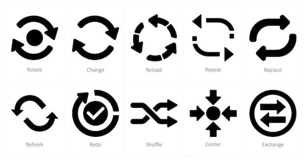 A set of 10 arrows icons as rotate change reload
