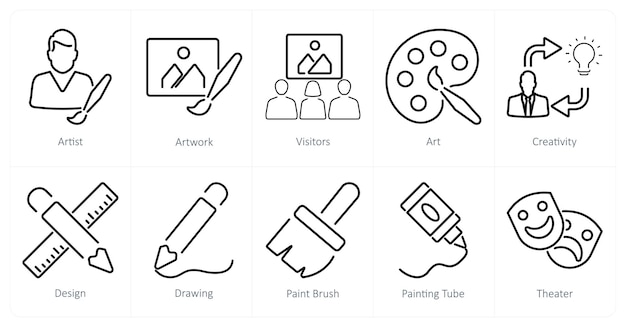 A set of 10 art icons as artist artwork visitors