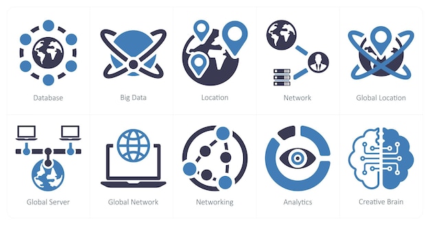 A set of 10 Big Data icons as database big data location
