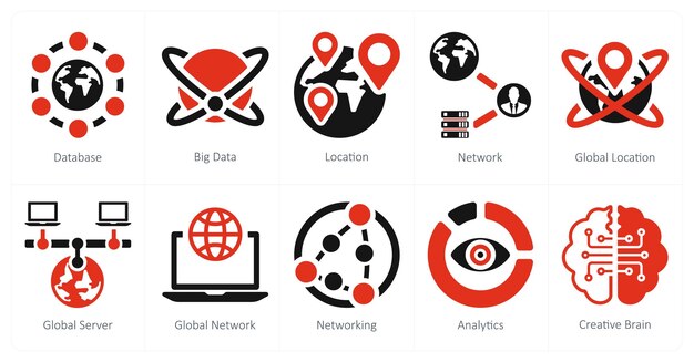 A set of 10 Big Data icons as database big data location
