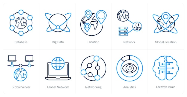 A set of 10 Big Data icons as database big data location