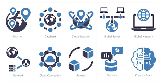 A set of 10 Big Data icons as location database global location