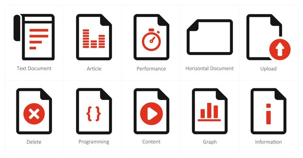 a set of 10 file icons as text document article performance