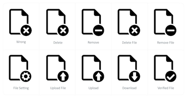 A set of 10 file icons as wrong delete remove
