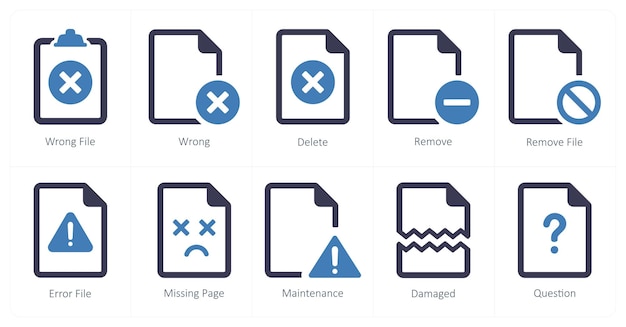 A set of 10 File icons as wrong file wrong delete