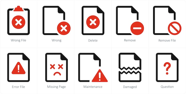 A set of 10 File icons as wrong file wrong delete