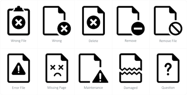 A set of 10 File icons as wrong file wrong delete