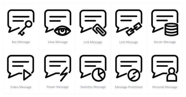 A set of 10 micro icons as key message view message link message