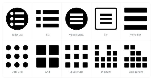 A set of 10 mix icons as bullet list list mobile menu