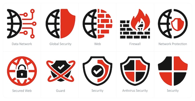 A set of 10 Security icons as data network global security web