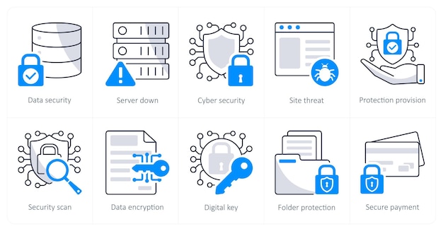 A set of 10 security icons as data security server down cyber security