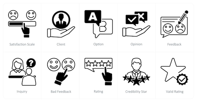 a set of 10 survey icons as satisfaction scale client option