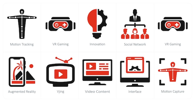 A set of 10 Virtual Reality icons as motion tracking vr gaming innovation