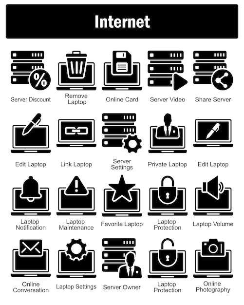 A set of 20 Internet icons as server discount remove laptop