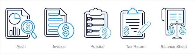 A set of 5 accounting icons as audit income policies