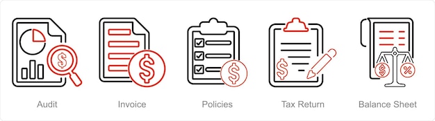 A set of 5 accounting icons as audit income policies