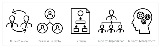 A set of 5 business icons as duties transfer business hierarchy hierarchy