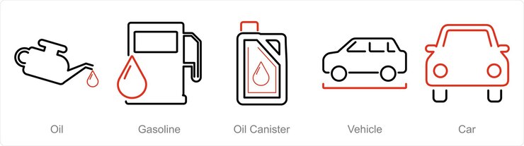 A set of 5 Car icons as oil gasoline oil canister