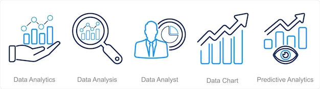 a set of 5 data analytics icons as data analytics data analysis data analyst