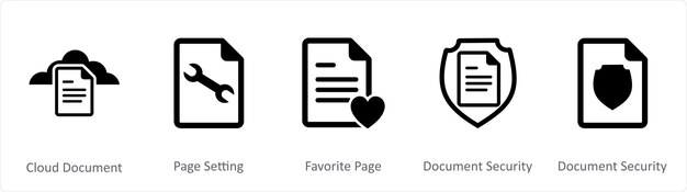 A set of 5 Document icons as cloud document page setting favorite page