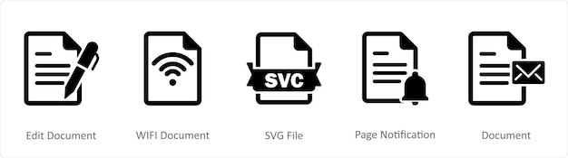 a set of 5 document icons as edit document wifi document svg file