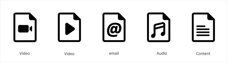 A set of 5 graphic tools icons such as Video email Audio