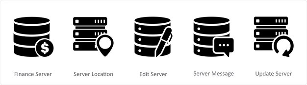 a set of 5 internet icons as finance server server location edit server