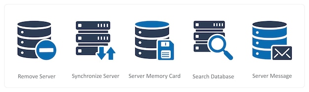 a set of 5 internet icons as remove server synchronize server server memory card