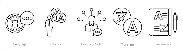 a set of 5 language icons as language bilingual language skills