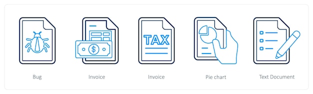 A set of 5 mix icons as bug invoice pie chart