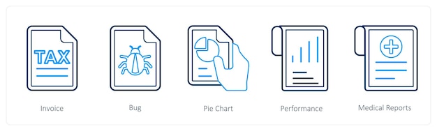 A set of 5 mix icons as invoice bug pie chart