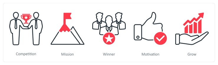 A set of 5 Success icons as competition mission winner
