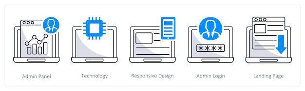 A set of 5 web design icons as admin panel technology responsive design
