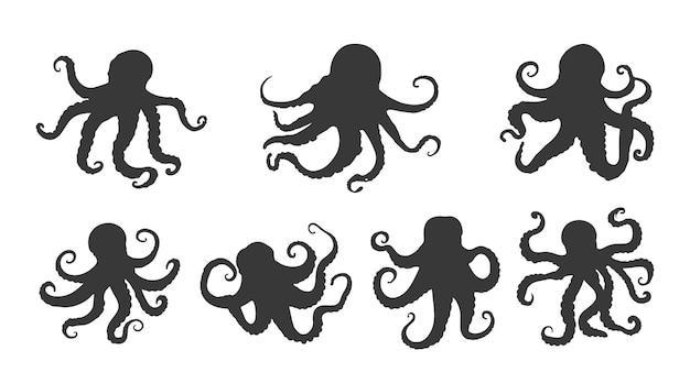 A set of 7 Octopus Silhouette vector design