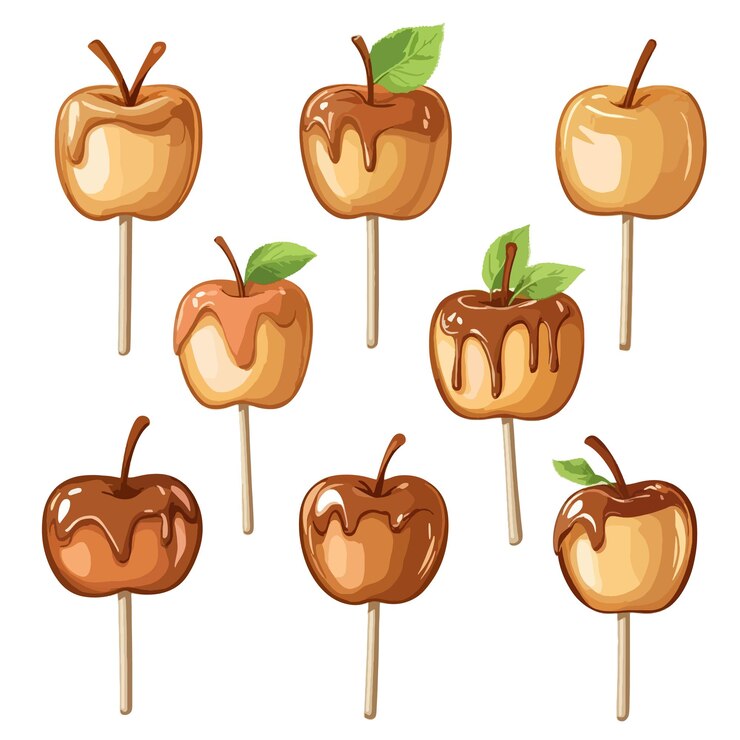 Vector a set of apples with a green leaf on them