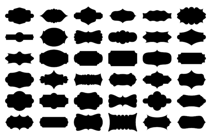 Vector a set of black antique scroll labels black frame decorative silhouette frame