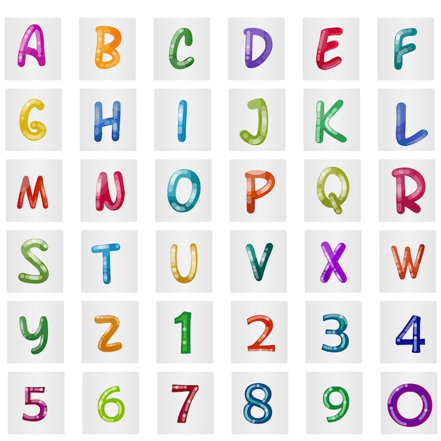 A set of colorful letters with numbers and numbers on them