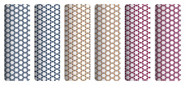 a set of different patterns with a blue and red background.