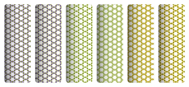 a set of green and yellow geometric patterns on a white background
