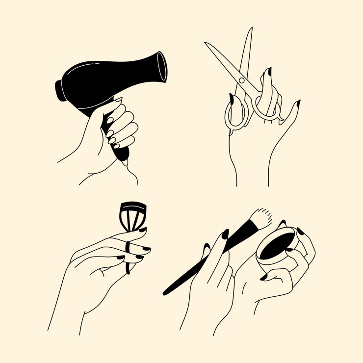 Vector a set of minimalist line art illustrations showcasing hand gestures related to beauty skincare