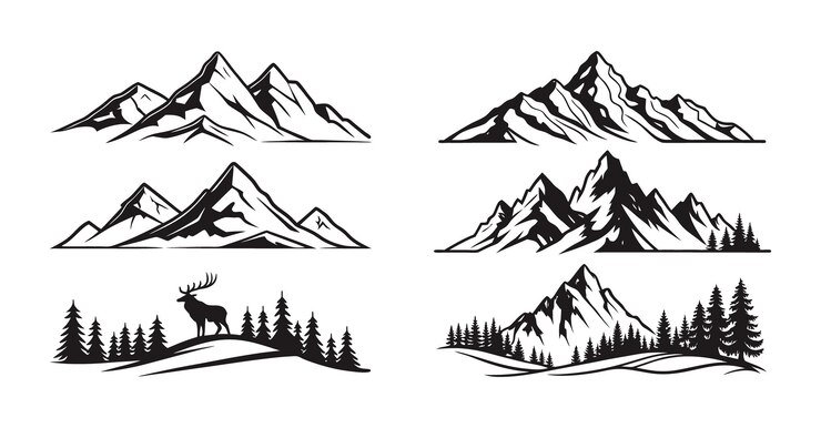Vector a set of mountains with a moose in the background