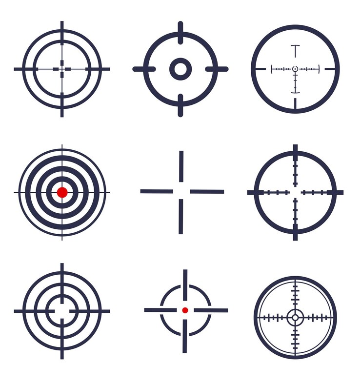 Vector a set of nine different sights and targets