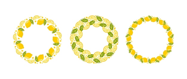 A set of round frames made of lemons slices and green leaves the vibrant design captures the essence