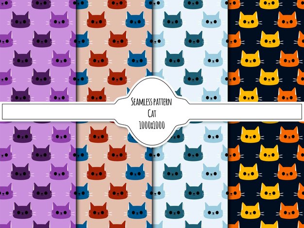 A set of seamless backgrounds stylized cat heads in two colors inversion Vector Graphics